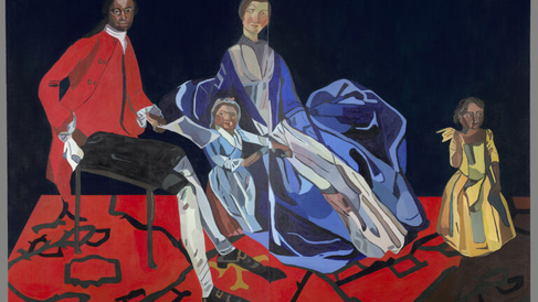Painting: Joy Labinjo (born 1994), An Eighteenth-Century Family, 2022. Fitzwilliam Museum, Cambridge