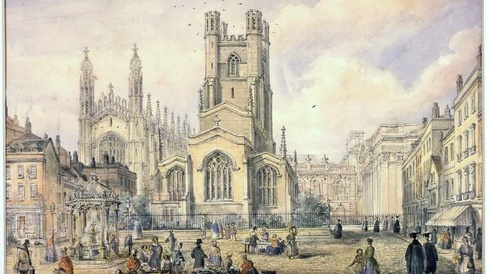 Cambridge Market Place, with Great St Mary's, looking towards the senate House and King's College Chapel