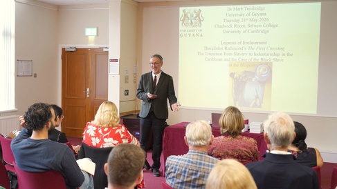 Dr Mark Tumbridge speaking during the Legacies of Enslavement seminar at Selwyn College, University of Cambridge.