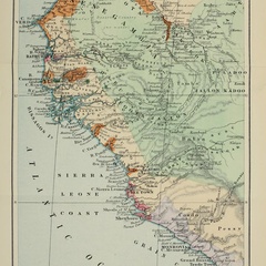 A detailed 1878 map of West Africa showing regions including Senegal, Gambia, and Sierra Leone, with colonial-era borders, coastal outlines, and labelled settlements.