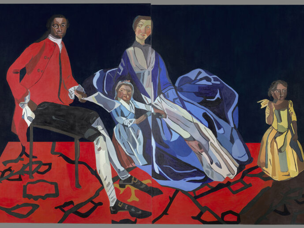 Painting: Joy Labinjo (born 1994), An Eighteenth-Century Family, 2022. Fitzwilliam Museum, Cambridge