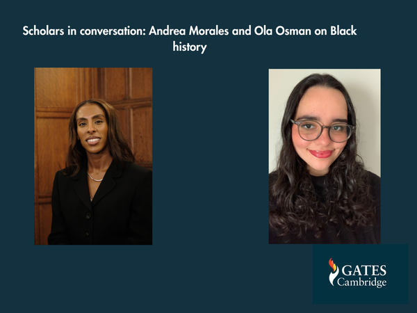 A promotional graphic titled "Scholars in conversation,” featuring bold typography on a clean background, and including photos of Scholars Ola Osman and Andrea Loucil.